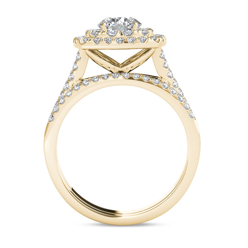 Main Image 3 of 1.95 CT. T.W. Diamond Double Cushion Frame Split Shank Bridal Set in 14K Gold