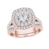 Thumbnail Image 0 of 1.95 CT. T.W. Diamond Double Cushion Frame Split Shank Bridal Set in 14K Rose Gold