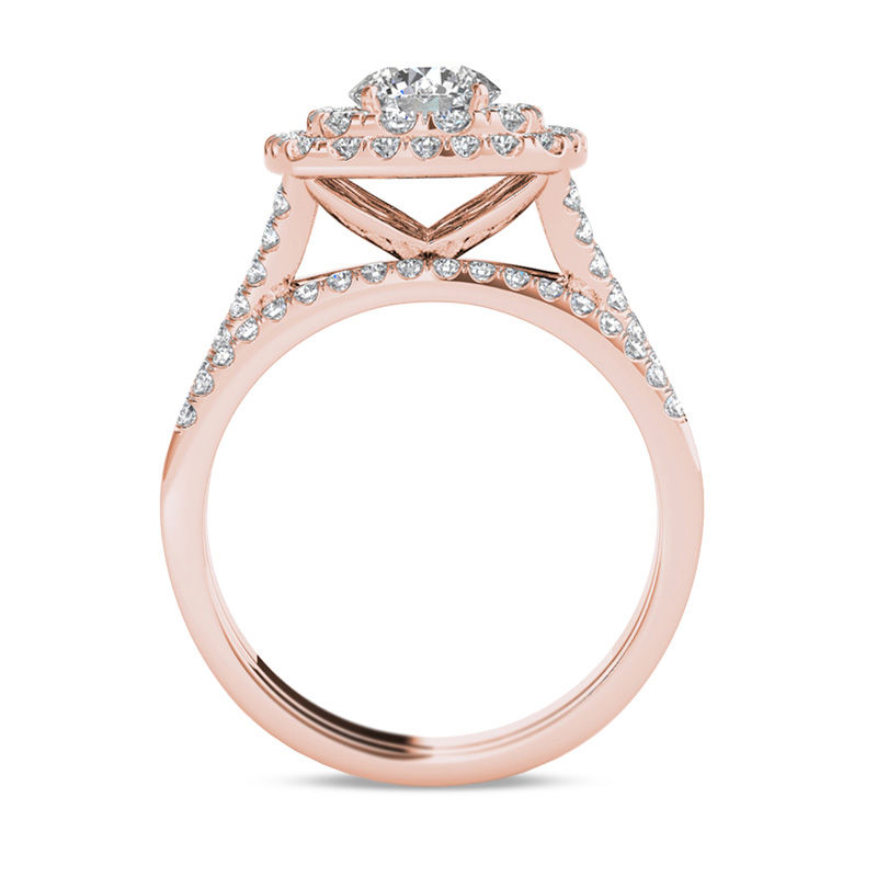 1.95 CT. T.W. Diamond Double Cushion Frame Split Shank Bridal Set in 14K Rose Gold