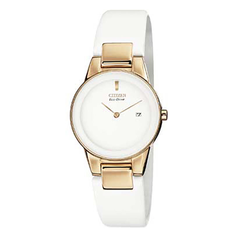 Ladies' Citizen Eco-Drive® Axiom Rose-Tone Strap Watch with White Dial (Model: GA1053-01A)