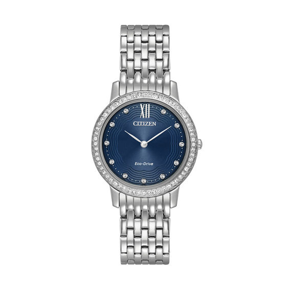 Ladies' Citizen Eco-Drive® Silhouette Crystal Accent Watch with Blue Dial (Model: EX1480-58L)
