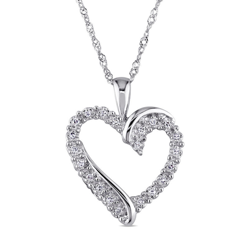 0.10 CT. T.W. Diamond Swirl Heart Pendant in 10K White Gold - 17"