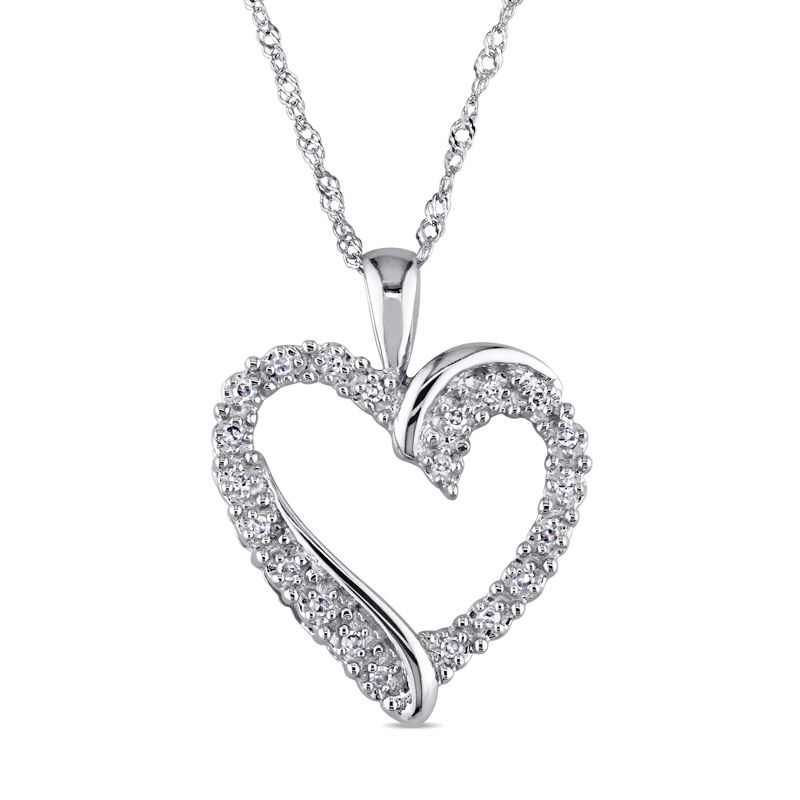 0.10 CT. T.W. Diamond Swirl Heart Pendant in 10K White Gold - 17"|Peoples Jewellers