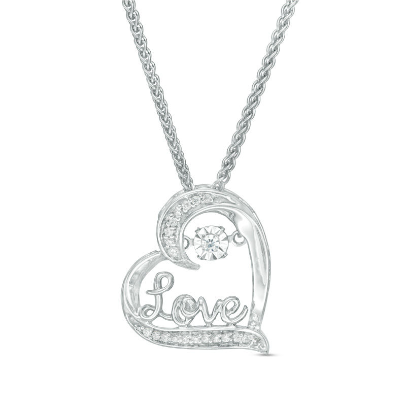 Unstoppable Love™ 0.09 CT. T.W. Diamond Tilted Heart with "Love" Bolo Necklace in Sterling Silver - 30"
