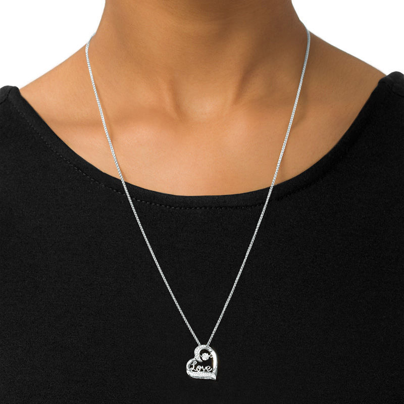 Unstoppable Love™ 0.09 CT. T.W. Diamond Tilted Heart with "Love" Bolo Necklace in Sterling Silver - 30"