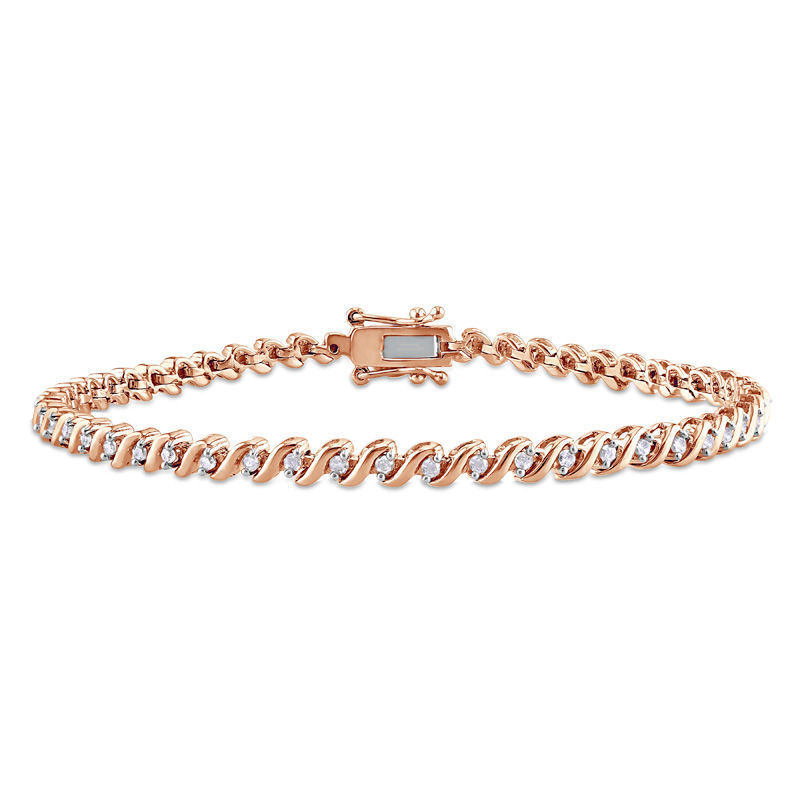 0.49 CT. T.W. Diamond "S"-Curve Tennis Bracelet in Sterling Silver with Rose Rhodium - 7.5"|Peoples Jewellers