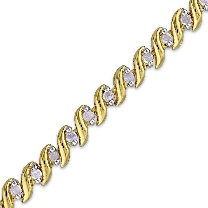 Main Image 1 of 0.49 CT. T.W. Diamond "S"-Curve Tennis Bracelet in Sterling Silver with Yellow Rhodium - 7.5"