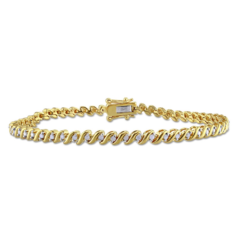 Main Image 2 of 0.49 CT. T.W. Diamond "S"-Curve Tennis Bracelet in Sterling Silver with Yellow Rhodium - 7.5"