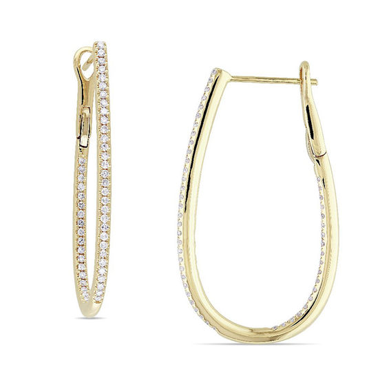 0 50 Ct T W Diamond Inside Out Oval Hoop Earrings In 14k Gold T W Diamond Inside Out Oval Hoop Earrings In 14k Gold