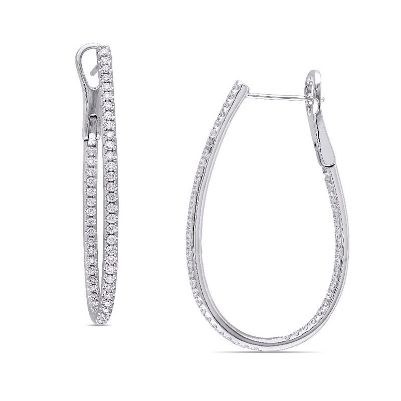 0.98 CT. T.W. Diamond Inside-Out Oval Hoop Earrings in 14K White Gold|Peoples Jewellers