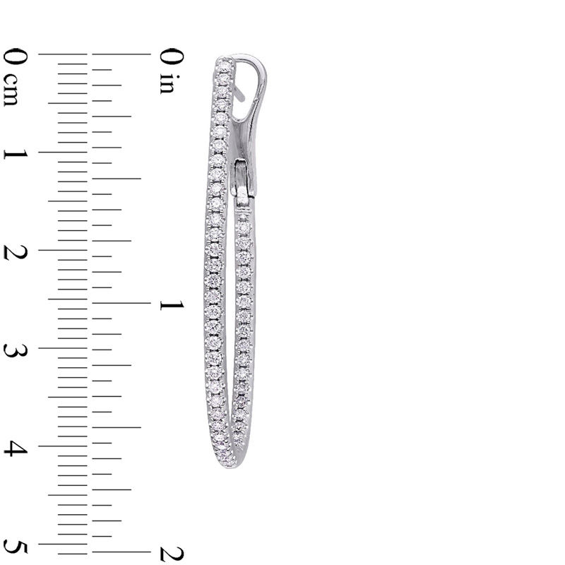 Main Image 3 of 0.98 CT. T.W. Diamond Inside-Out Oval Hoop Earrings in 14K White Gold