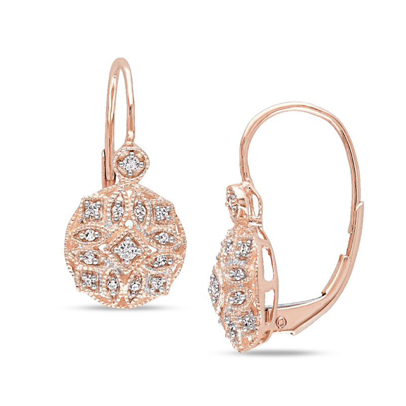 0.13 CT. T.W. Diamond Vintage-Style Drop Earrings in 14K Rose Gold|Peoples Jewellers