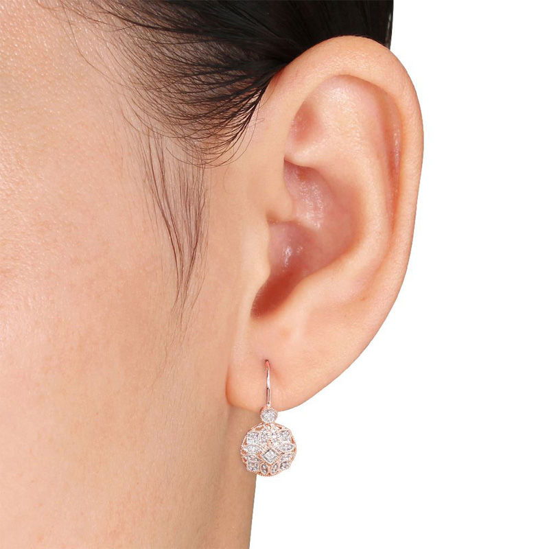 Main Image 2 of 0.13 CT. T.W. Diamond Vintage-Style Drop Earrings in 14K Rose Gold