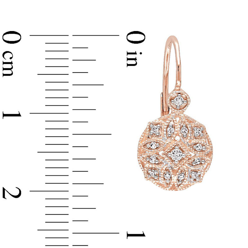 Main Image 3 of 0.13 CT. T.W. Diamond Vintage-Style Drop Earrings in 14K Rose Gold