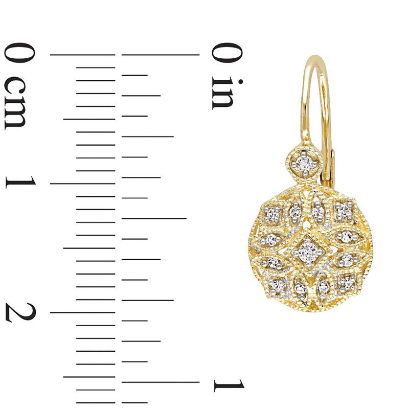 Main Image 3 of 0.13 CT. T.W. Diamond Vintage-Style Drop Earrings in 14K Gold