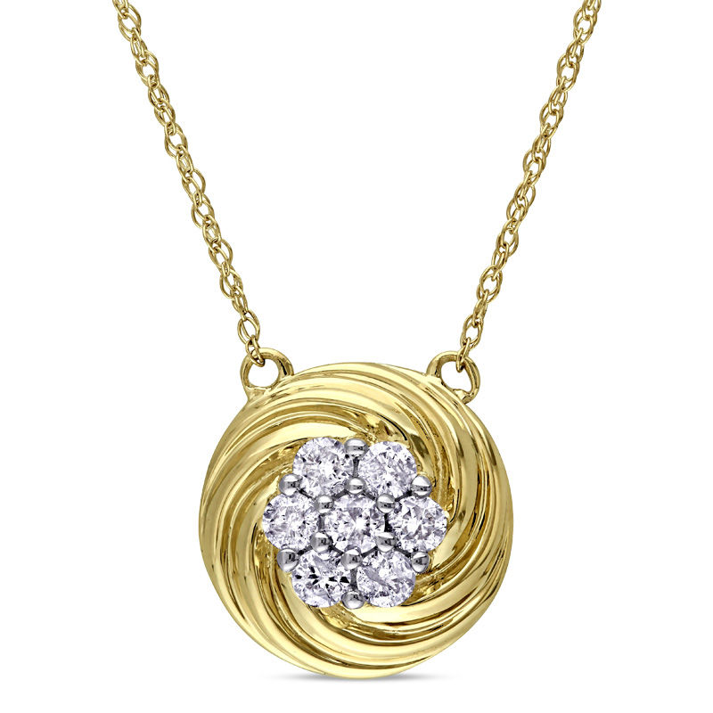 0.24 CT. T.W. Composite Diamond Swirl Frame Necklace in 10K Gold - 17"