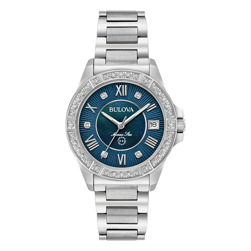 Ladies' Bulova Marine Star Diamond Accent Watch with Blue Mother-of-Pearl Dial (Model: 96R215)