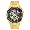 Thumbnail Image 0 of Men's Bulova Automatic Gold-Tone Watch with Black Skeleton Dial (Model: 98A178)