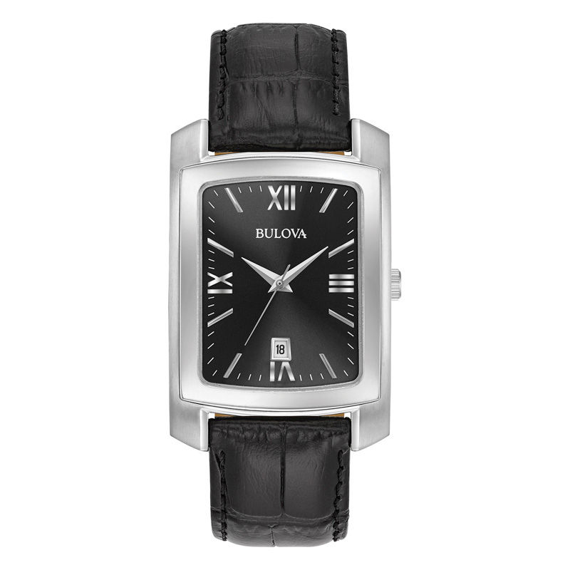 Main Image 1 of Men's Bulova Classic Strap Watch with Black Rectangular Dial (Model: 96B269)