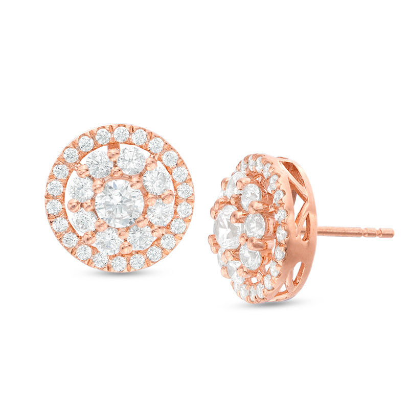 1.45 CT. T.W. Diamond Double Frame Stud Earrings in 14K Rose Gold|Peoples Jewellers