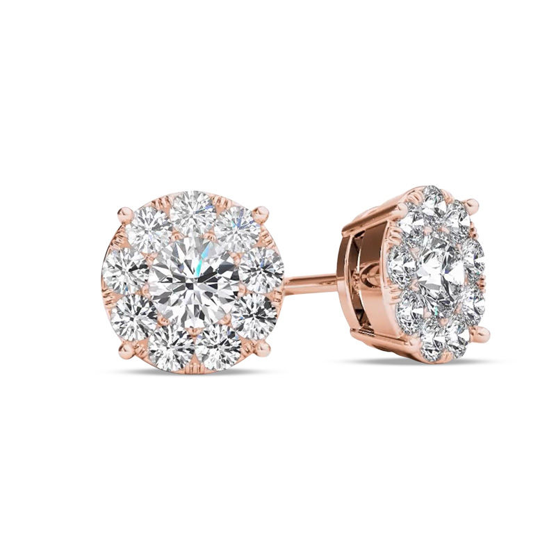 1.20 CT. T.W. Diamond Frame Stud Earrings in 10K Rose Gold|Peoples Jewellers