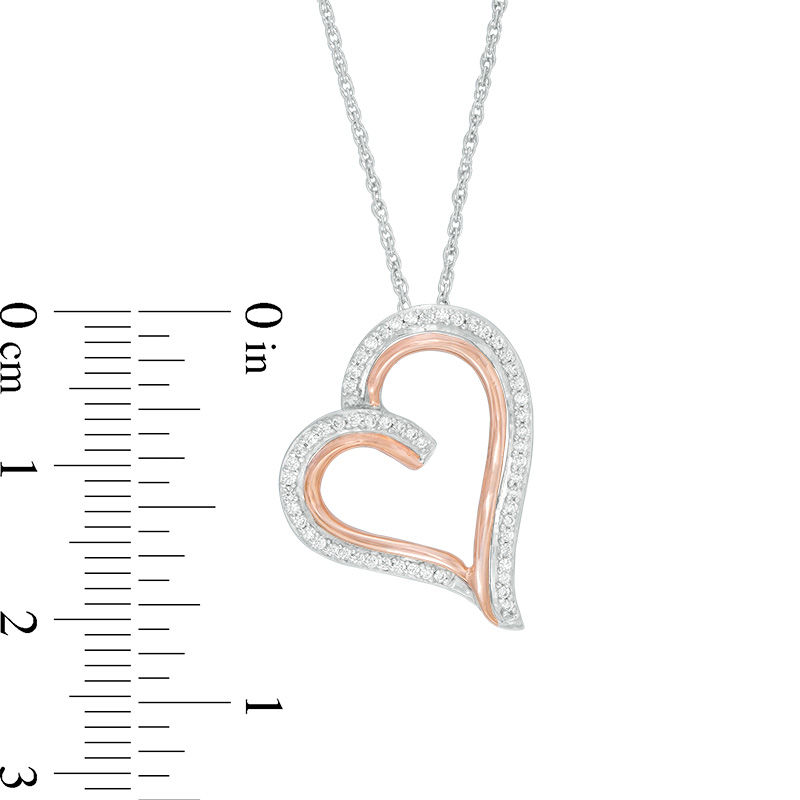 0.18 CT. T.W. Diamond Tilted Heart Pendant in Sterling Silver and 10K Rose Gold