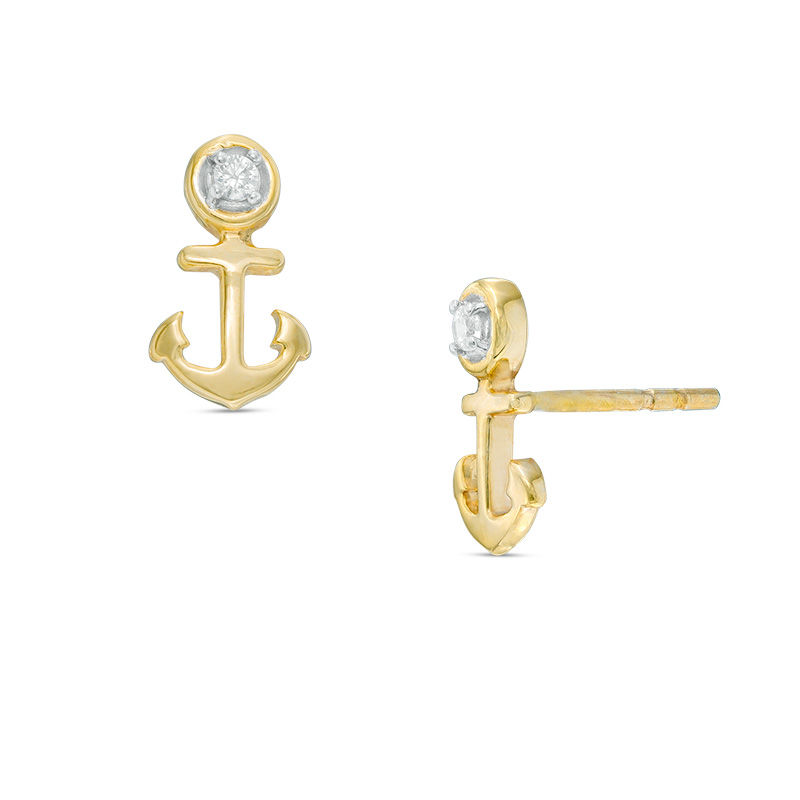 Peoples Diamond Accent Anchor Stud Earrings in 10K Gold