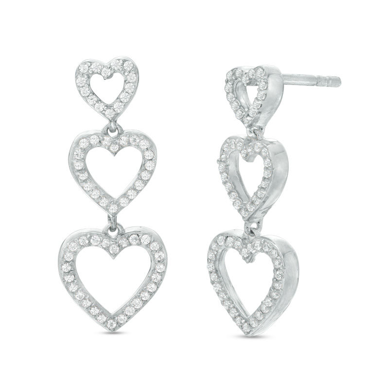 pair Stainless Steel with White Love Heart Ceramic Long Drop Stud Earrings 