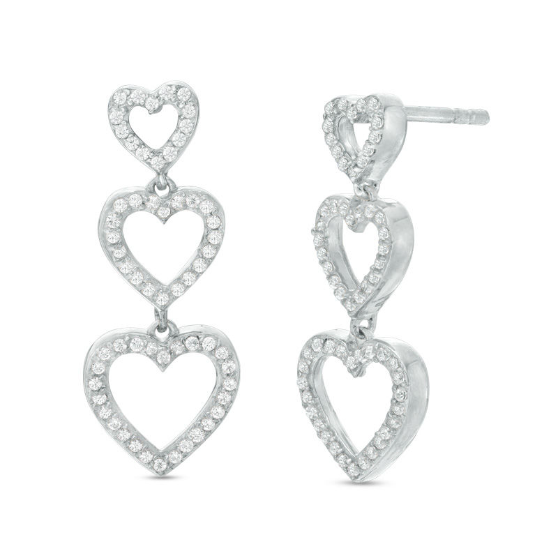 0.37 CT. T.W. Diamond Triple Heart Drop Earrings in Sterling Silver|Peoples Jewellers