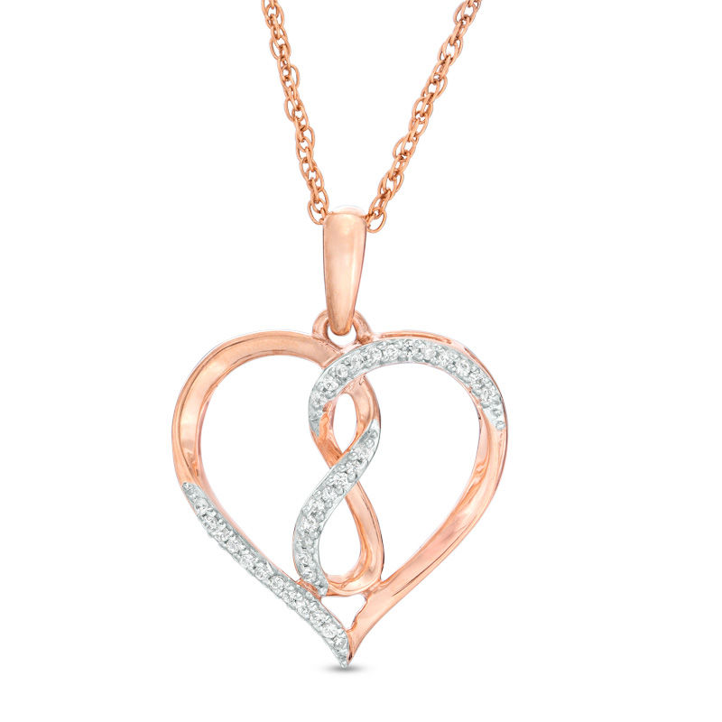 0.09 CT. T.W. Diamond Heart with Infinity Pendant in 10K Rose Gold|Peoples Jewellers