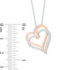 Thumbnail Image 1 of 0.23 CT. T.W. Baguette and Round Diamond Tilted Double Heart Pendant in Sterling Silver with 14K Rose Gold Plate