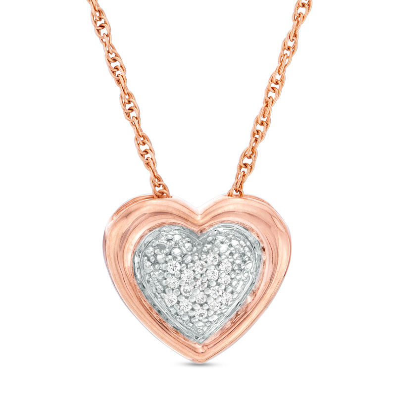 Diamond Accent Heart Pendant in Sterling Silver with 14K Rose Gold Plate