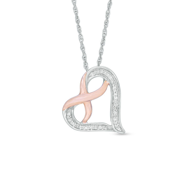 0.07 CT. T.W. Diamond Infinity Heart Pendant in Sterling Silver and 10K Rose Gold