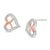 Thumbnail Image 0 of Diamond Accent Infinity Heart Stud Earrings in Sterling Silver and 10K Rose Gold