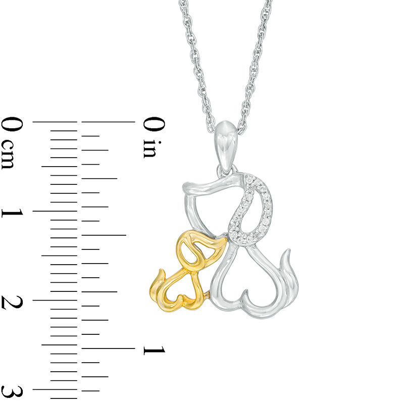 Main Image 2 of Diamond Accent Dog and Puppy Pendant in Sterling Silver and 10K Gold