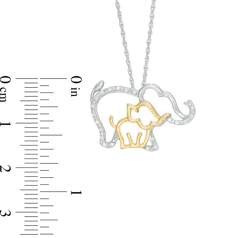 Diamond Accent Elephant and Calf Pendant in Sterling Silver and 10K Gold