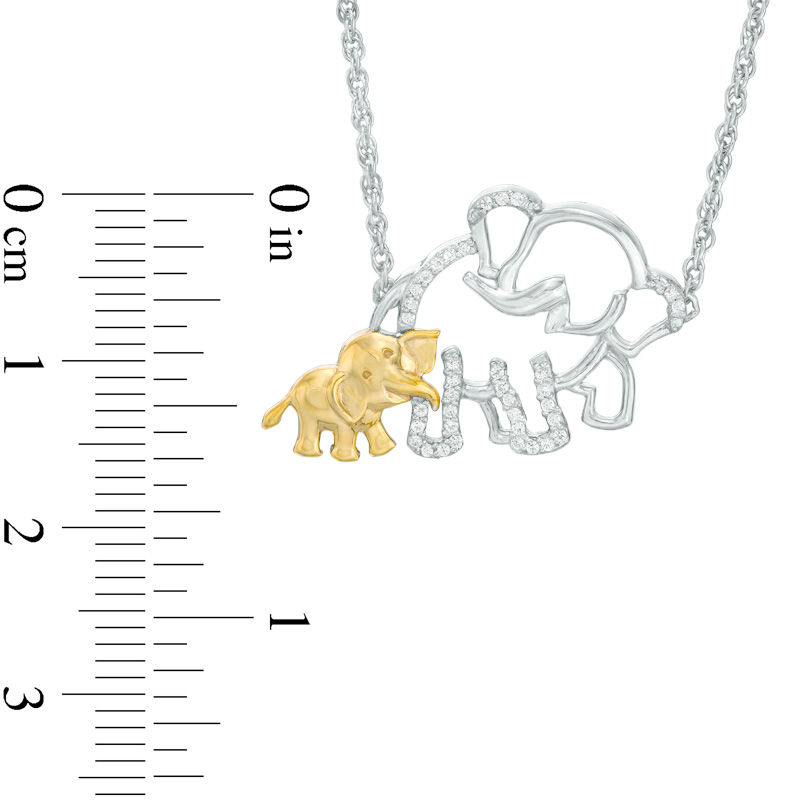 0.09 CT. T.W. Diamond Elephant and Calf Necklace in Sterling Silver and 10K Gold