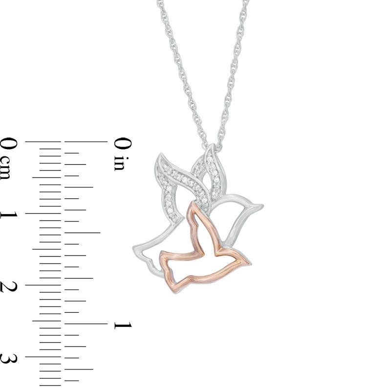 Diamond Accent Birds Pendant in Sterling Silver and 10K Rose Gold