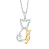 Diamond Accent Cat and Kitten Pendant in Sterling Silver and 10K Gold