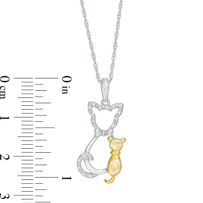 Diamond Accent Cat and Kitten Pendant in Sterling Silver and 10K Gold