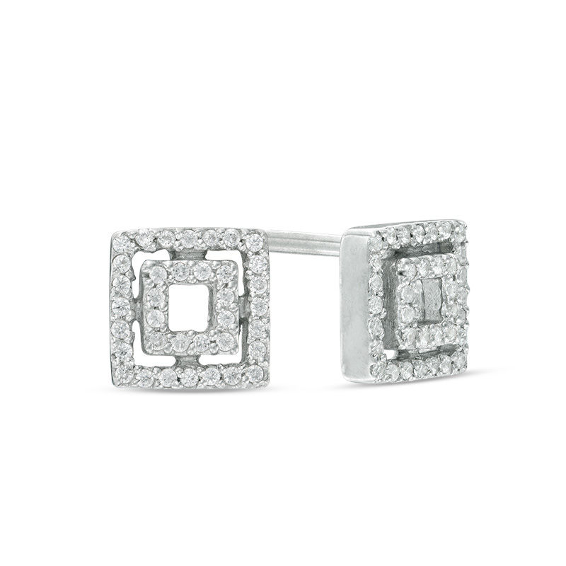 0.11 CT. T.W. Diamond Double Square Stud Earrings in Sterling Silver|Peoples Jewellers
