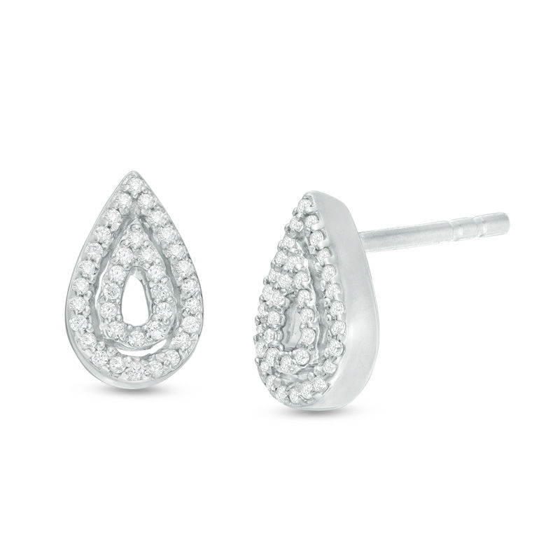 0.15 CT. T.W. Diamond Double Teardrop Stud Earrings in Sterling Silver|Peoples Jewellers