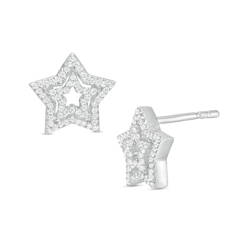 0.18 CT. T.W. Diamond Double Star Stud Earrings in Sterling Silver