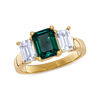 Thumbnail Image 0 of Emerald-Cut Lab-Created Emerald and White Topaz Three Stone Ring in 10K Gold