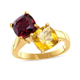 8.0mm Cushion-Cut Garnet and Citrine Bypass Ring in 10K Gold