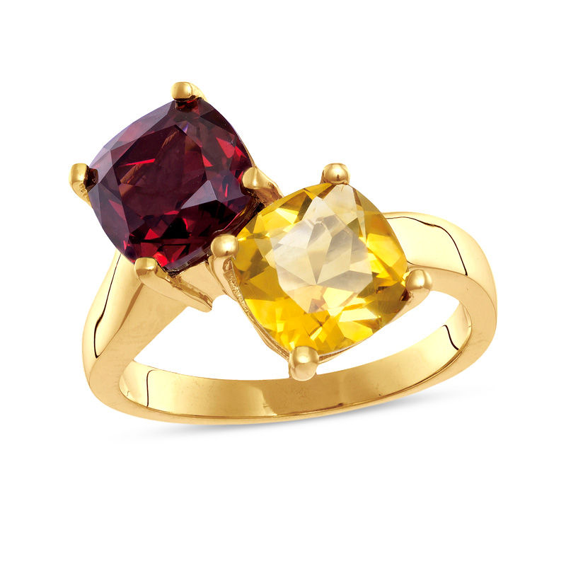 8.0mm Cushion-Cut Garnet and Citrine Bypass Ring in 10K Gold|Peoples Jewellers