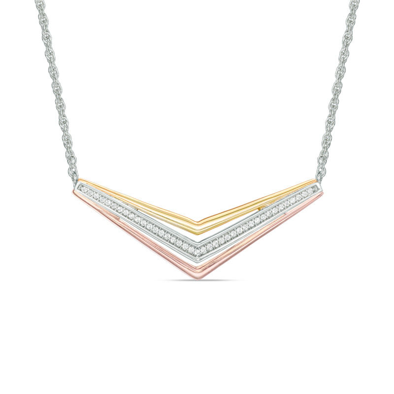 0.15 CT. T.W. Diamond Chevron Necklace in Sterling Silver and 10K Two-Tone Gold