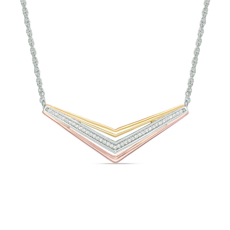 0.15 CT. T.W. Diamond Chevron Necklace in Sterling Silver and 10K Two-Tone Gold|Peoples Jewellers