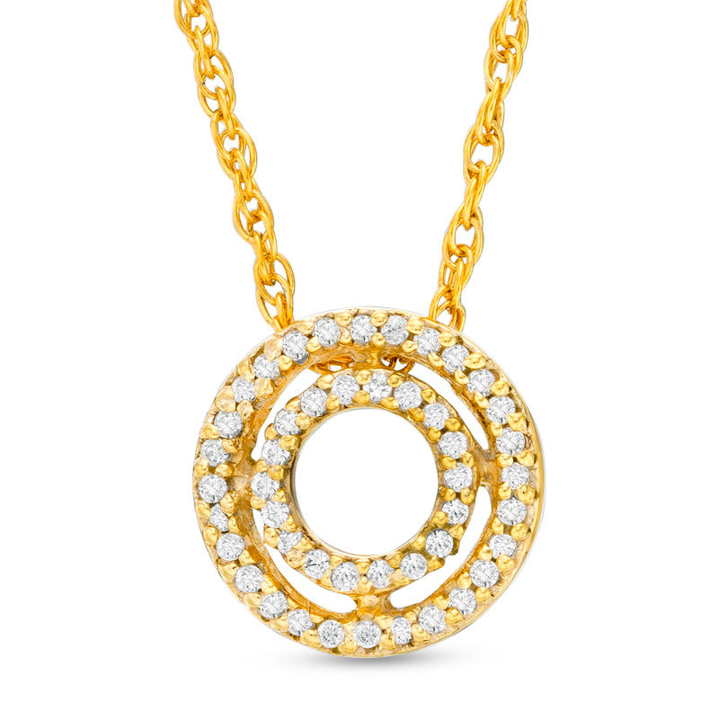 Diamond Accent Double Circle Pendant in 10K Gold