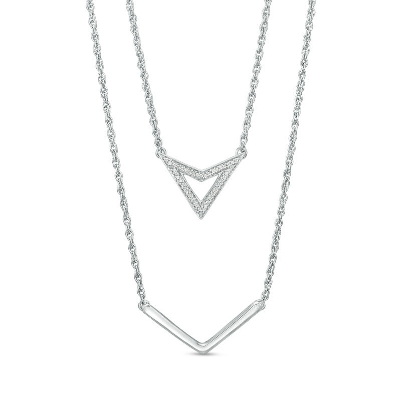 Diamond Accent Triangle and Chevron Double Strand Necklace in Sterling Silver - 20"